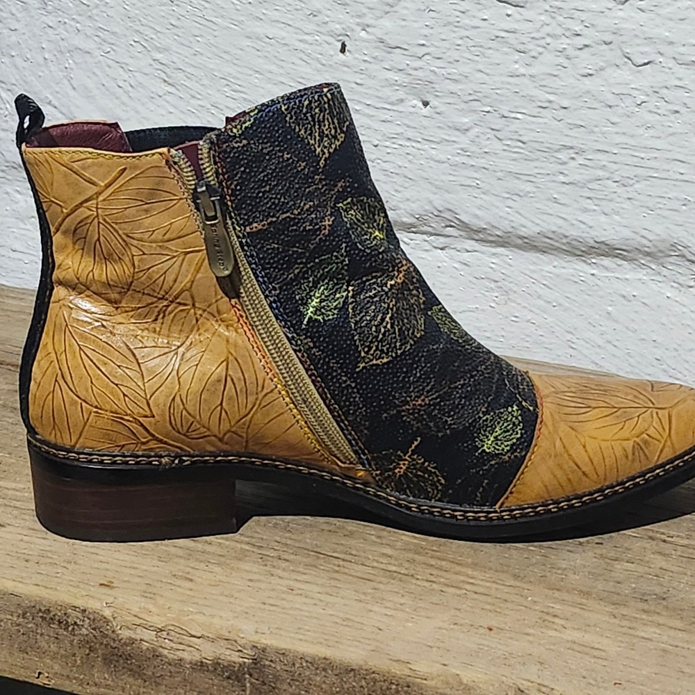 L'Artiste Spring Step Woodland Leather Leaf Ankle Boot Camel  Women 40 Art Boho - Picture 8 of 13
